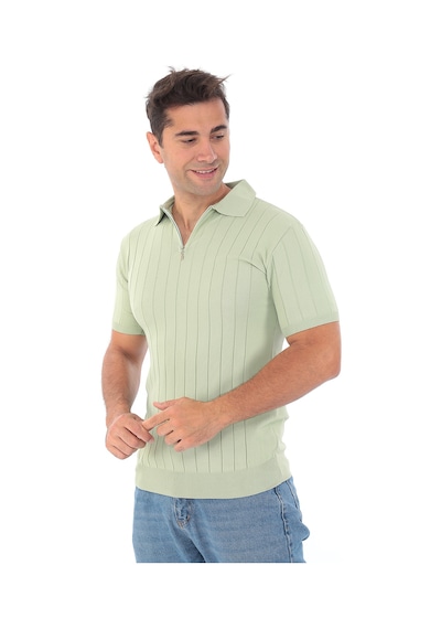Monox Erkek Polo Yaka Fermuarlı Spor Yazlık Triko Tişort Yeşil