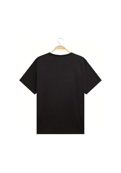 Tarzsokak Unisex Paris Çizgi Baskılı Oversize %100 Pamuk Siyah