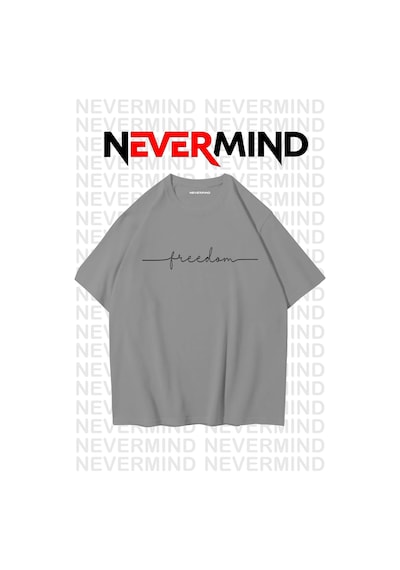 Nevermind Erkek Oversize Freedom Baskılı Erkek Tişört Yazlık Rahat Pamu Antrasit