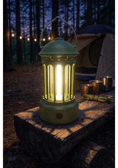 Glr L800sr Retro Tasarım Şarjlı Kamp Lambası - 200 Lümen Vintage Fener, 3 Modlu Led Işık Yeşil