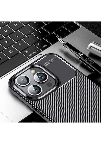 Apple Uyumlu iPhone 16 Pro Kılıf Negro Karbon Tasarım Silikon Kılıf Siyah