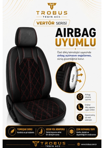Fiat Egea Cross 2020+ Uyumlu Altar Serisi Tay Tüyü Siyah Kırmızı Premium Koltuk Kılıfı