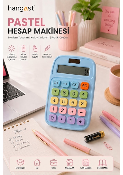 Pastel Hesap Makinesi Güneş Enerjili Ve Pilli Büyük Tuşlu Masaüstü Hesap Makinesi Ofis Okul Muhasebe İçin Diğer
