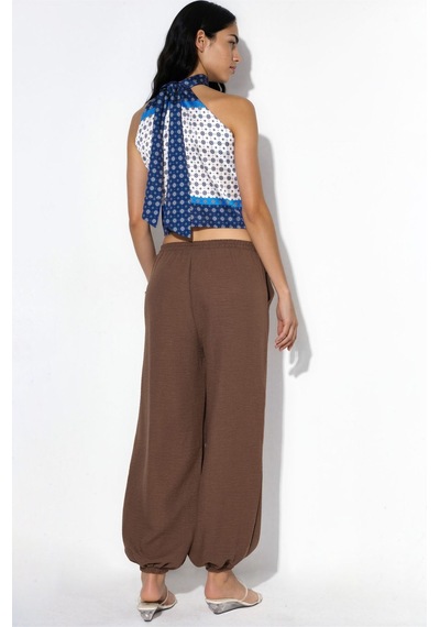 Hiccup Busem Kadın Dokulu Polyester Jogger Pantolon Kahve Kahvesi