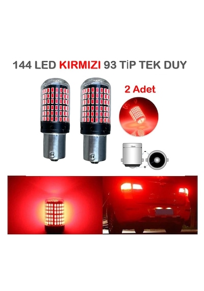 2 Adet 144 Led Kırmızı Renk 93 Tip Tek Duy Stop Ampulü