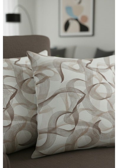 Chevron Bohem Dekoratif Punch Yastık Kırlent Kılıfı 2 Adet 45x45 Zen Dalga Kahverengi 45 x 45