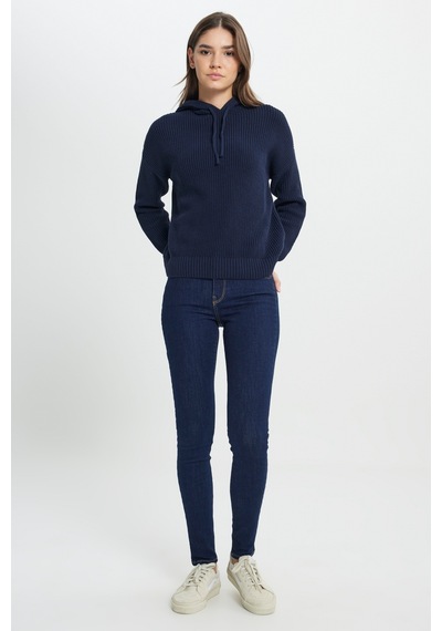 Wrangler Relaxed Fit Geniş Kesim Kapüşonlu Lacivert Triko Kazak W242711410 Lacivert