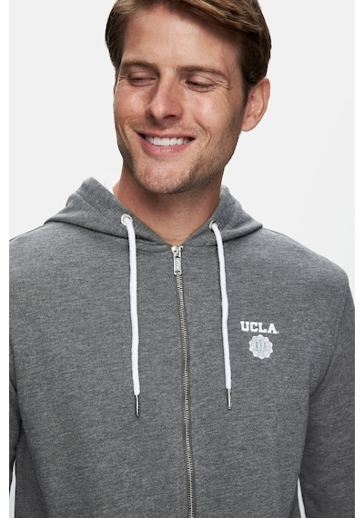 Ucla Hılgard Koyu Gri Kapüşonlu Ve Fermuarlı Baskılı Standard Fit Erkek Sweatshirt Koyu Gri