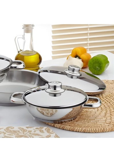 Tr Paslanmaz Çelik Omlet Tava Seti, Kapaklı, 3 Adet, 16cm, 18cm, 20cm, 6 Parça Diğer
