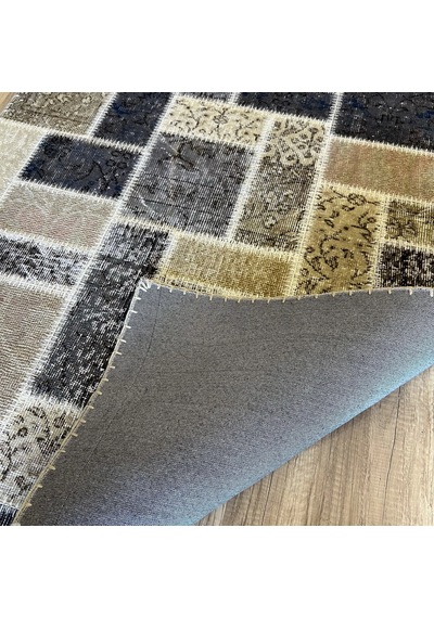 Hoom Rugs Patchwork Krem Gri Siyah El Dokuma Kilim Krem - Gri