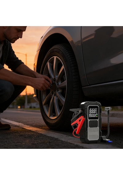 Tr 8000mah Akü Takviye Ve Lastik Şişirme Kompresörü Taşınabilir Jump Starter, Dijital Hava Pompası, Usb Powe