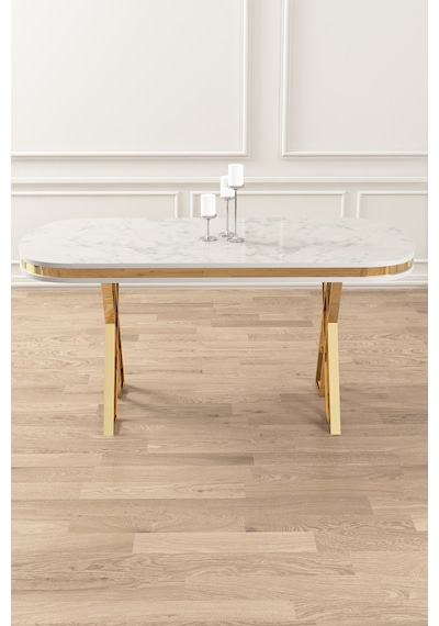 Canisa Zae Serisi 90x168 Lak Panel Beyaz Mermer Desen Gold Ayak Masa Takımı 6 Gri Sandalye Masa Beyaz Mermer Desen Sandalye Gri Canisa Zae Serisi 90x168 Lak Panel Beyaz Mermer Desen Gold Ayak Masa Takımı 6 Gri Sandalye Masa Beyaz Mermer Desen Sandalye Gri