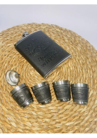 JackDanils Metal Matara Seti 4 Bardaklı/Deri Kaplı