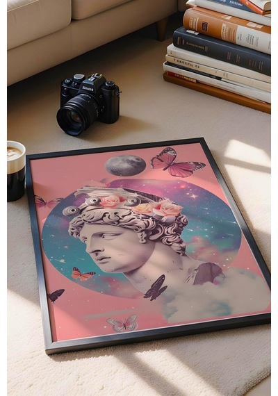 Sürreal Büst Uzayın Kanatlarında Çerçeveli Tablo - Pop Art Poster Tablo