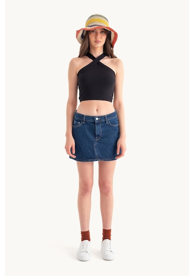 Hiccup Askılı Boyun Çapraz Ön Crop Top Natural