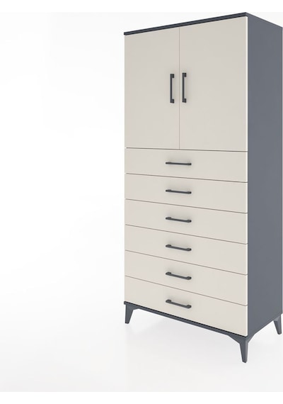 Hyperion Dolap Tek Raflı 6 Çekmeceli 2 Kapaklı 88x44x182 Antrasit-aytaşı Antrasit