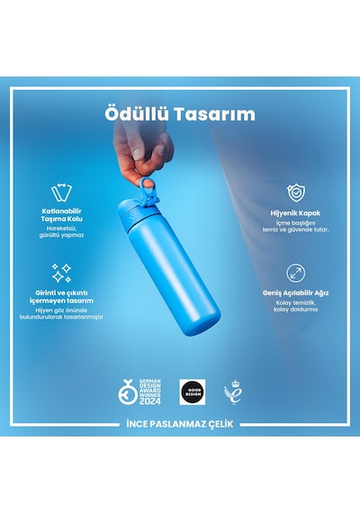 Ion8 - Paslanmaz Çelik İnce Suluk - Mavi - 600 Ml - Sızdırmaz
