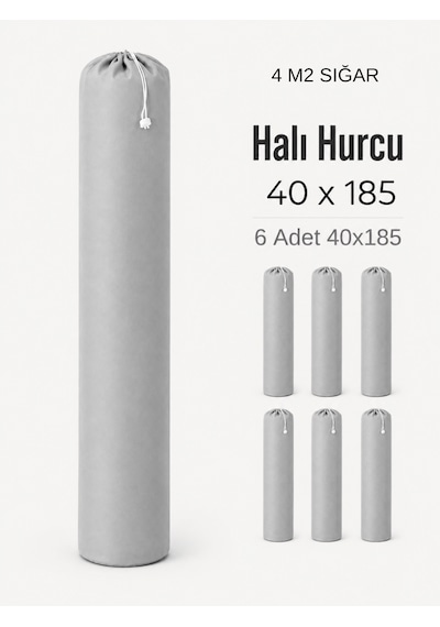 Beylini 40x185 Halı Hurcu 4m2 Lastikli Nefes Alabilir Kokmaz Tela Lastikli Halı Kılıfı Poşeti Ambalajı Taşınma Yastık Saklama Torbası Gri 6 Adet