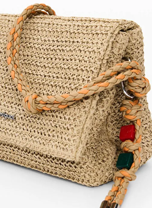 Desigual Açık Bej Kadın Hasır Omuz Çantası