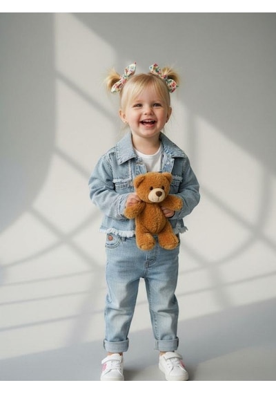 Zekids Kız Çocuk Crop Kesim Kot Ceket-16901 Çok Renkli