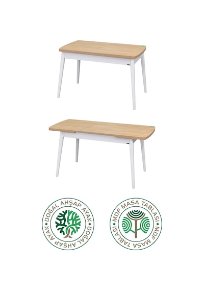 Vilinze Avanos Ahşap Açılır Kapanır Mdf Mutfak Masası - 70x120+30 Cm Naturel Beyaz