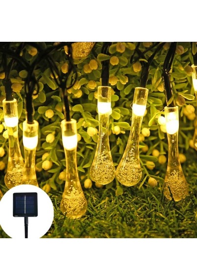 Büro Ev Ofis Aydınlatması İçin 2mt 10led Solar Sarı Kristal Su Damlası Bahçe Lambası Açık Gri