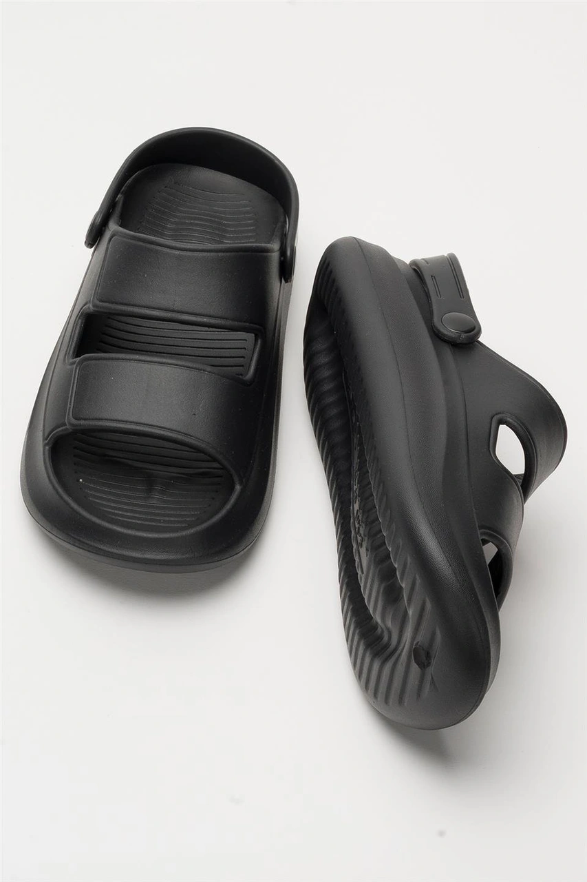 Liger Unisex Ortopedik Deniz Havuz Terliği Sandalet Siyah Siyah