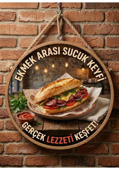 Mayeka Ekmek Arası Sucuk Temalı Büfeler Cafeler Köfteciler İçin Ahşap Duvar Kapı Dekoratif Süs Tablo 18