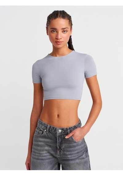 Dilvin 31175 Bisiklet Yaka Crop Top-orta Gri Orta Gri