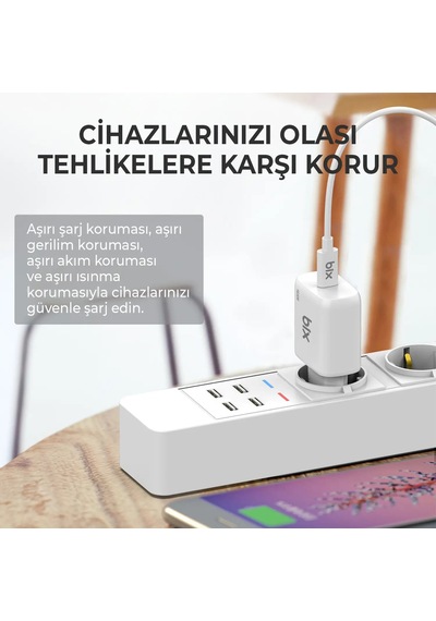 Bix Bxpd22c 20w Type-c Pd 3.0 Akım Korumalı Hızlı Şarj Adaptörü Ve 5a Type-c Şarj Kablosu 1 Metre