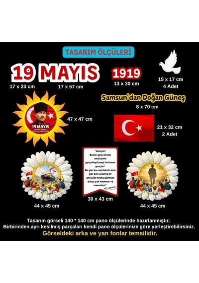 19 Mayıs Atatürk'ü Anma Gençlik Ve Spor Bayramı Panosu Figür Seti Hazır Kesim Sınıf Süsü 02 7