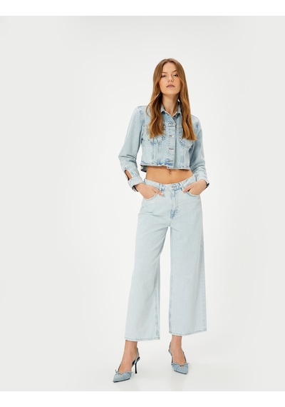 Koton Kısa Geniş Paça Kot Pantolon Standart Bel Cepli - Bianca Crop Wide Leg Jeans Bleach 4sal40326md Açık Mavi Koton Kısa Geniş Paça Kot Pantolon Standart Bel Cepli - Bianca Crop Wide Leg Jeans Bleach 4sal40326md Açık Mavi