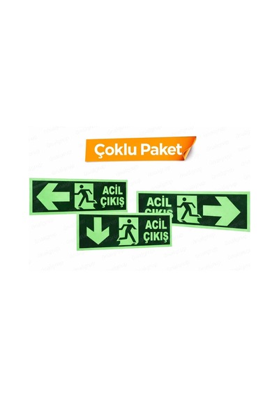 Acil Çıkış Fosforlu Yön Levha Paketi Sağ Sol Aşağı Yön Yönlendirme Levhası Fotolümen