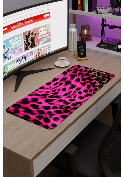 Leopar Kaymaz Dikişli Kauçuk Oyuncu Mousepad V5 - 70x30 Xl Gaming Mouse Pad Fare Altlığı
