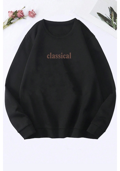 Classical Baskılı Oversize Sweatshirt Antrasit