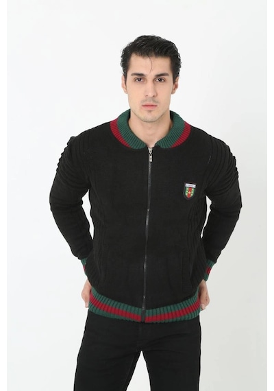 Ertaştrendstore Erkek Tam Fermuarlı Triko Hırka - Siyah Çoklu Renk
