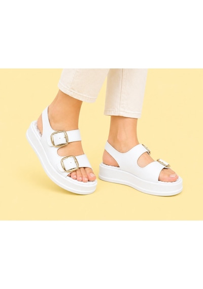 Trendyshose 06474 Rahat Anatomic Toka Ayarlanabilir Garantılı Kadın Sandalet Beyaz