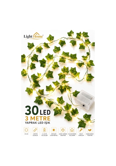 3 Metre 30 Led Li Yapay Sarmaşık Peri Işık Balkon, Bahçe, Oda Ve Duvar Dekoru Sarı
