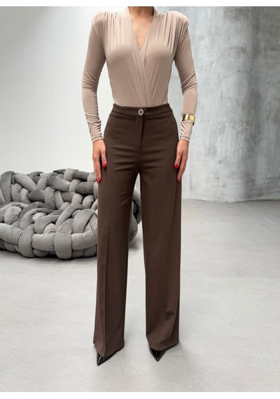 Etiler Collection Yüksek Bel Straight Fit Palazzo Pantolon Kahve