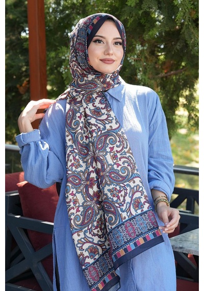 Afvente Etnik Desen Lacivert Soft Pamuk Şal Çok Renkli 60663965