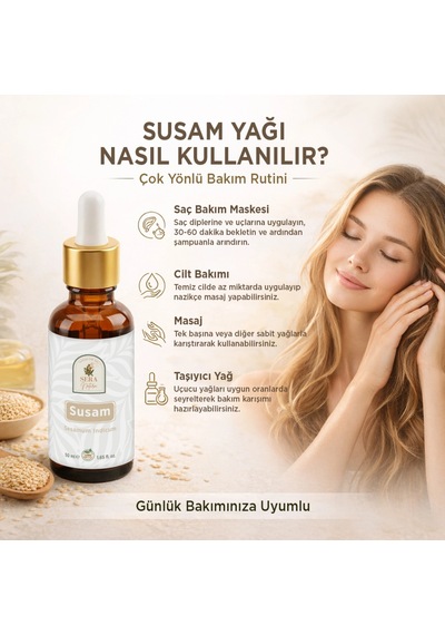 Susam Yağı 50 Ml %100 Doğal Saç Bakımı & Parlak Görünüm
