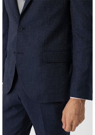 Süvari Lacivert Slim Fit Desenli Sivri Yaka 6 Drop Yelekli Klasik Takım Elbise