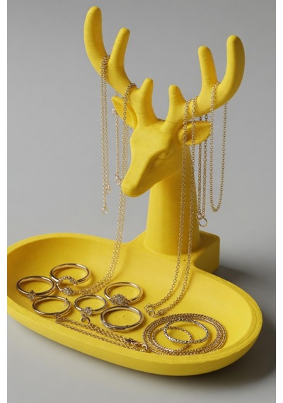 Geyik Figürlü Takı Standı & Organizer Tabaklı Kolye Yüzük Düzenleyici Dekoratif Obje Sarı
