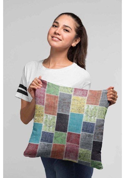 Çok Renkli Patchwork Çift Taraflı Kırlent Kılıfı Krl288n11