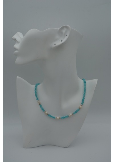 Stoneage Jade Ve Incili Kadın Doğal Taş Kolye Gri