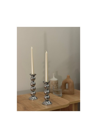 Gümüş Rengi 2'li Marbles Şamdan & Mumluk Seti Gümüş - 807845050 Gümüş