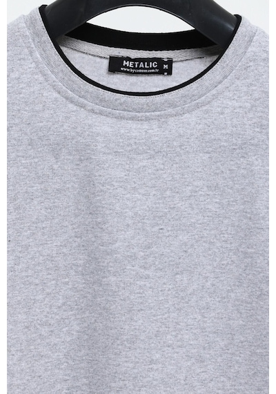MMetalic Erkek Gri Çift Bisiklet Yaka Baskı Detaylı Standart Rahat Kesim Sweatshirt Gri