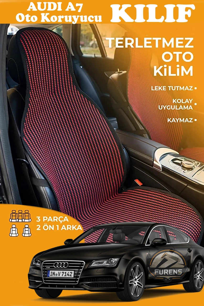 Audi A7 Uyumlu Kırmızı Prestij Serisi Dokuma Kumaş Oto Koltuk Kılıfı Ön Tam Arka Alt