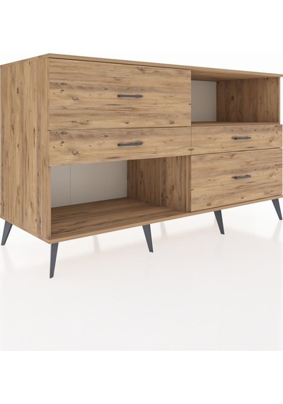 Kronos Konsol Tek Raflı 4 Çekmeceli 176x59x99 Çam-çam Çam-çam