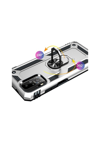 Xiaomi Redmi Note 10 Kılıf Sofya Yüzüklü Armour Silikon Kapak - Gümüş Gümüş